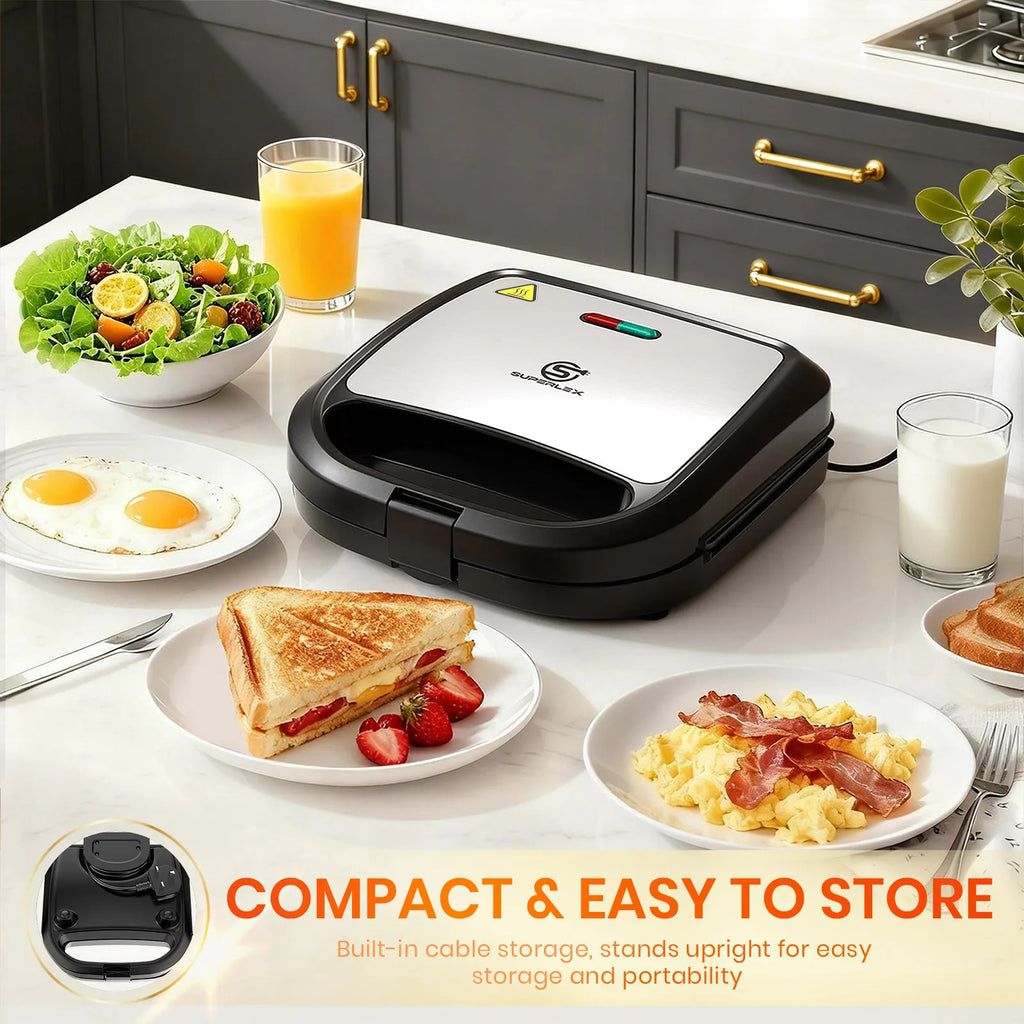 SUPERLEX Stainless Steel Sandwich Maker With Non-stick Plates Cool Touch Handle 750W Powerful Toaster Maker Suitable For House