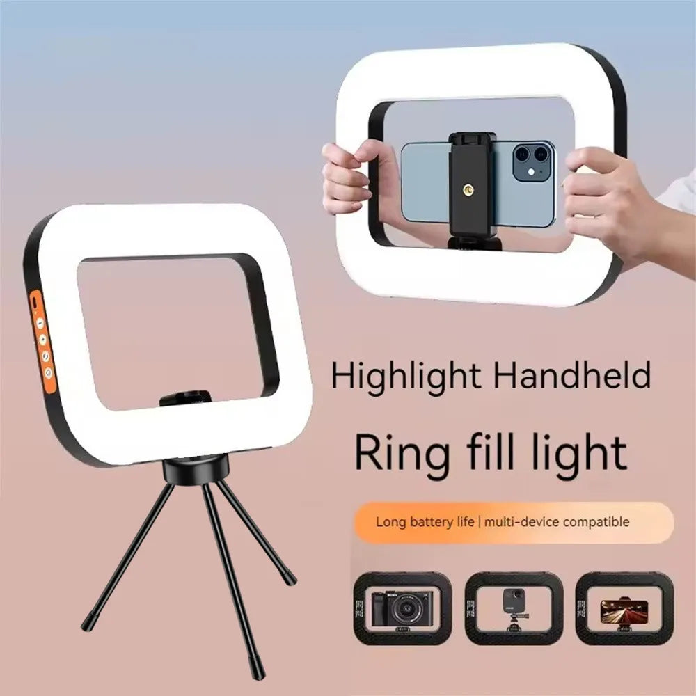 2026 New Handheld Ring LED Rechargeable Fill light Portable Mobile Phone Live Broadcast selfie Photography with phone clip