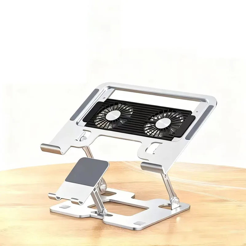 2-in-1 Carbon Steel Laptop Stand - With Cooling Ventilation Foldable & Adjustable Phone/Tablet Stand, Compatible With Projectors