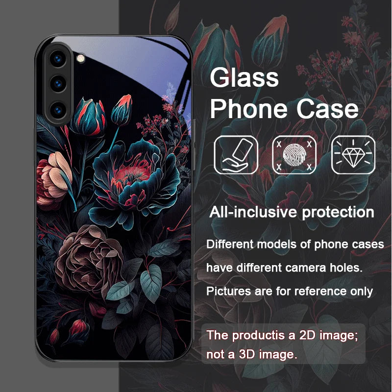 Flower Peony Print Vintage Floral Tempered Glass Phone Case for Samsung Galaxy S25 Ultra S24 S23 Plus S22 S21 S20 FE M53 Covers