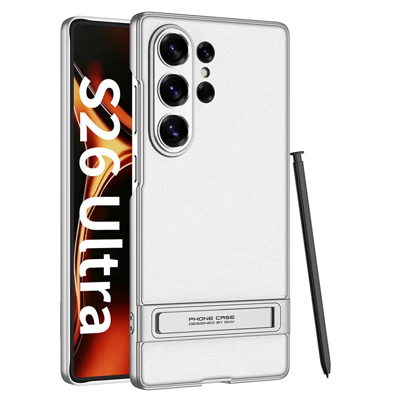 For Samsung Galaxy S26 Ultra S26Ultra Case Luxury Ultra-Thin Skin-Friendly Matte Leather Bracket Shockproof Hard Cover Accessory