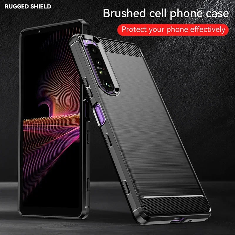Carbon Fiber Soft Silicone Case For Sony Xperia 10 1 5 II III IV V VI Brushed Texture Back Cover Anti Shock Shell Case Funda