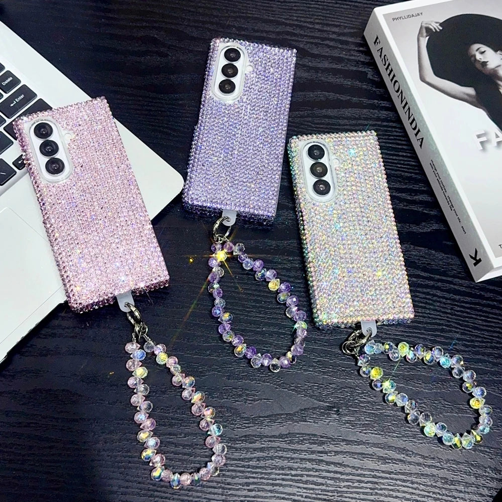 Luxury Full Glitter Diamond Bracelet Chain Phone Case For Samsung Galaxy Z Fold 7 Z Fold6 Z Fold5 ZFold4 ZFold3 Shockproof Cover