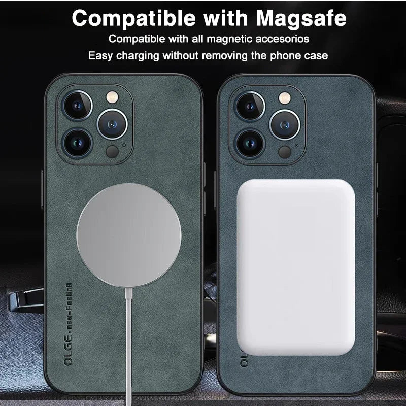 Magnetic Leather Case For iPhone 17 15 16 Pro Max 14 13 12 11 Pro Max XS XR X 8 7 Plus SE 2022 Wireless Charging Phone Cover
