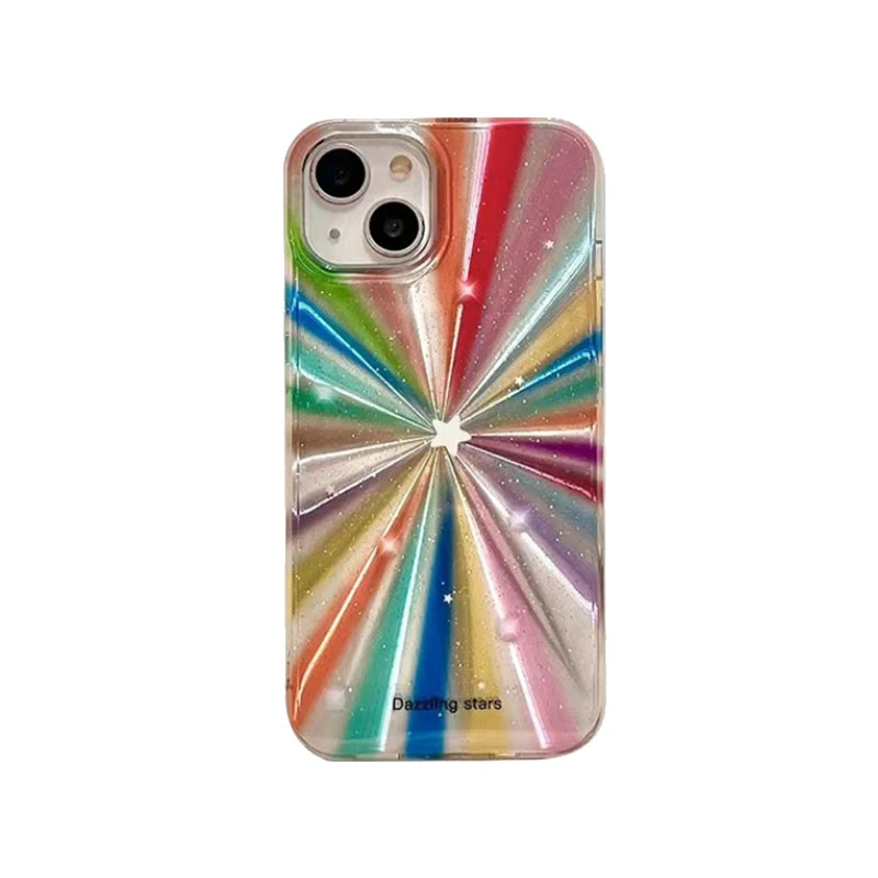 Colorful Rainbow Stars Glitter Phone Case For iPhone 15 16 Pro Max 17 13 11 12 14 Plus IMD Silicone Shockproof Back Cover Shell