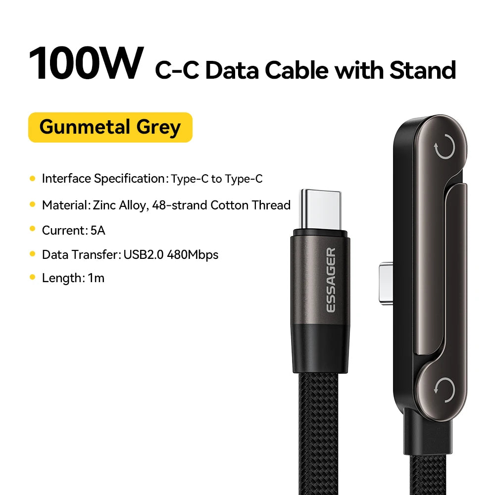 Essager 100W Elbowed USB Type-C Cable 100W For iPhone 17 16Pro Max Type C Cable for Macbook pro Fast Charge Wire for Huawei ipad