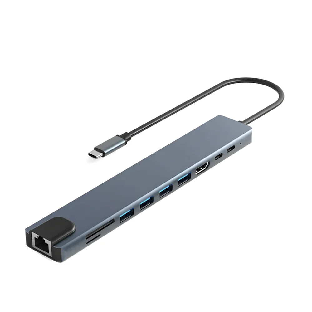 8 In 2 USB Hub USB C Docking Station Type-C Adapter To 4K60Hz HDMI USB 3.0 5Gbps RJ45 1000Mbps Splitter With SD/TF For Laptop