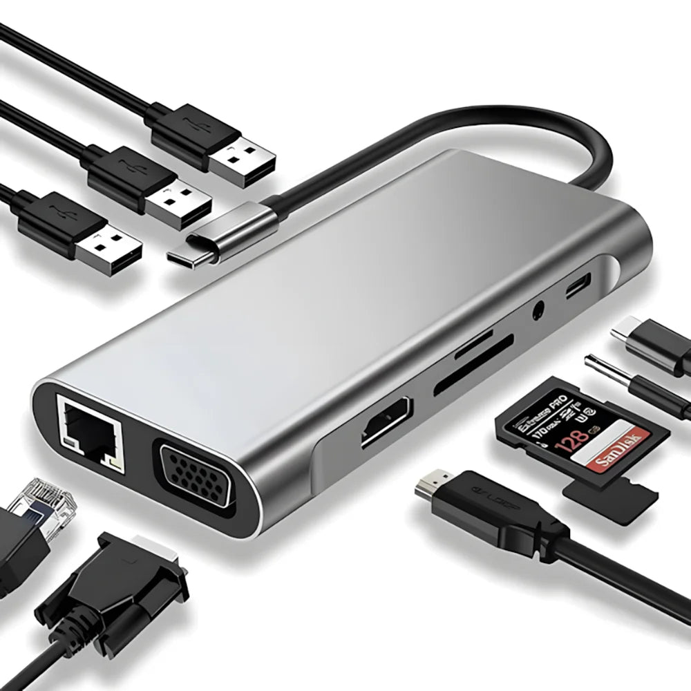 8 In 2 USB Hub USB C Docking Station Type-C Adapter To 4K60Hz HDMI USB 3.0 5Gbps RJ45 1000Mbps Splitter With SD/TF For Laptop
