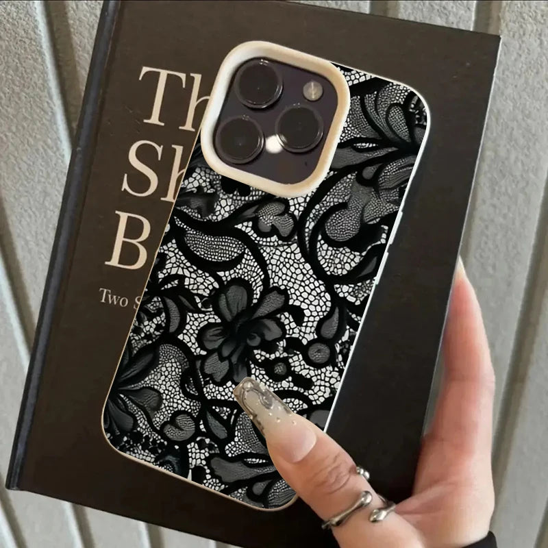 Black Lace Pattern Phone Case For iPhone 17 Pro Max 16 15 14 Plus 13 12 11 Pro Max 16E 17Air Shockproof Soft Cover