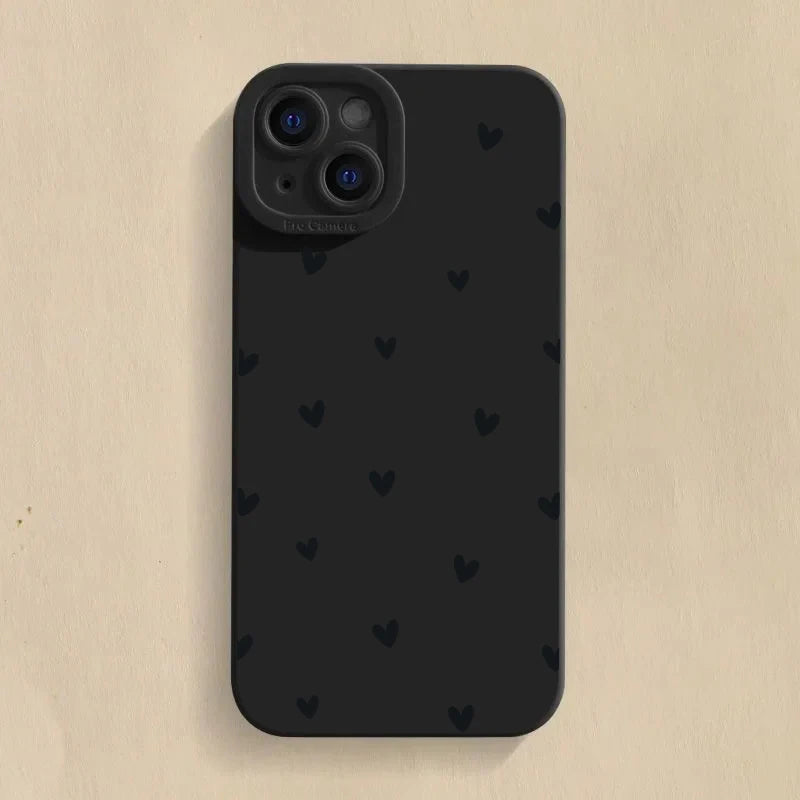 Black Love Heart Phone Case For iPhone 17 16 14 15 13 12 11 Pro Max X XR XS 7 8 15 16 Plus SE Shockproof Silicone Soft Cover