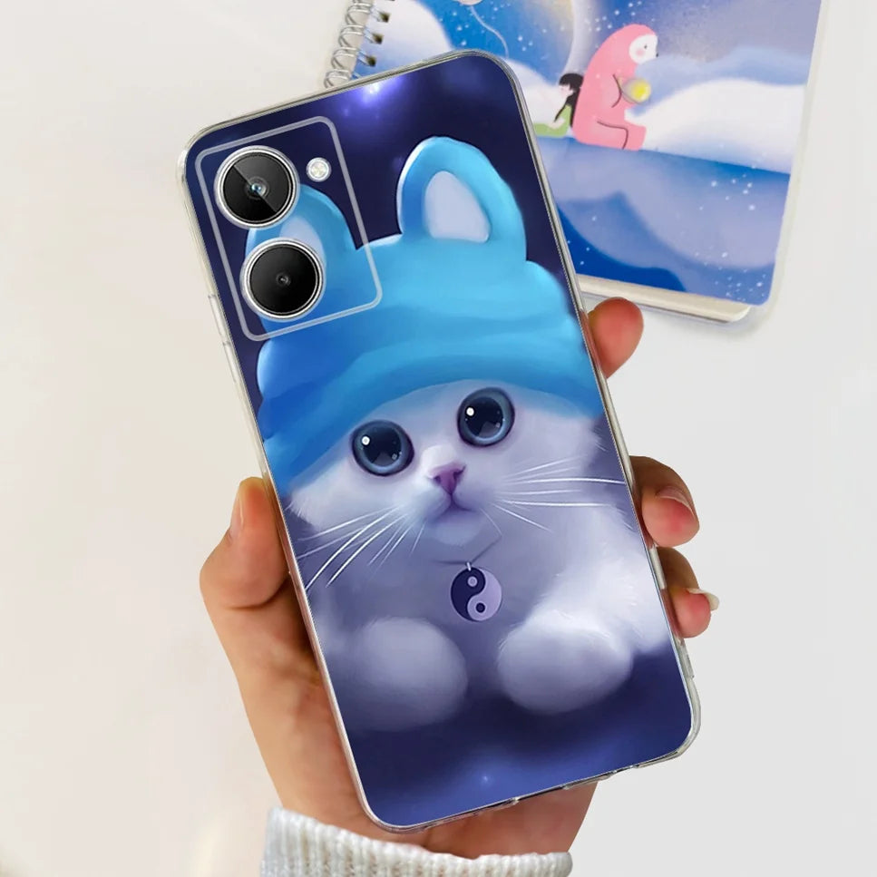 For Realme 10 4G RMX3630 Soft Silicone TPU Shockproof Phone Case For Realme 10 Cute Cartoon Pattern Bumper Protective Back Cover