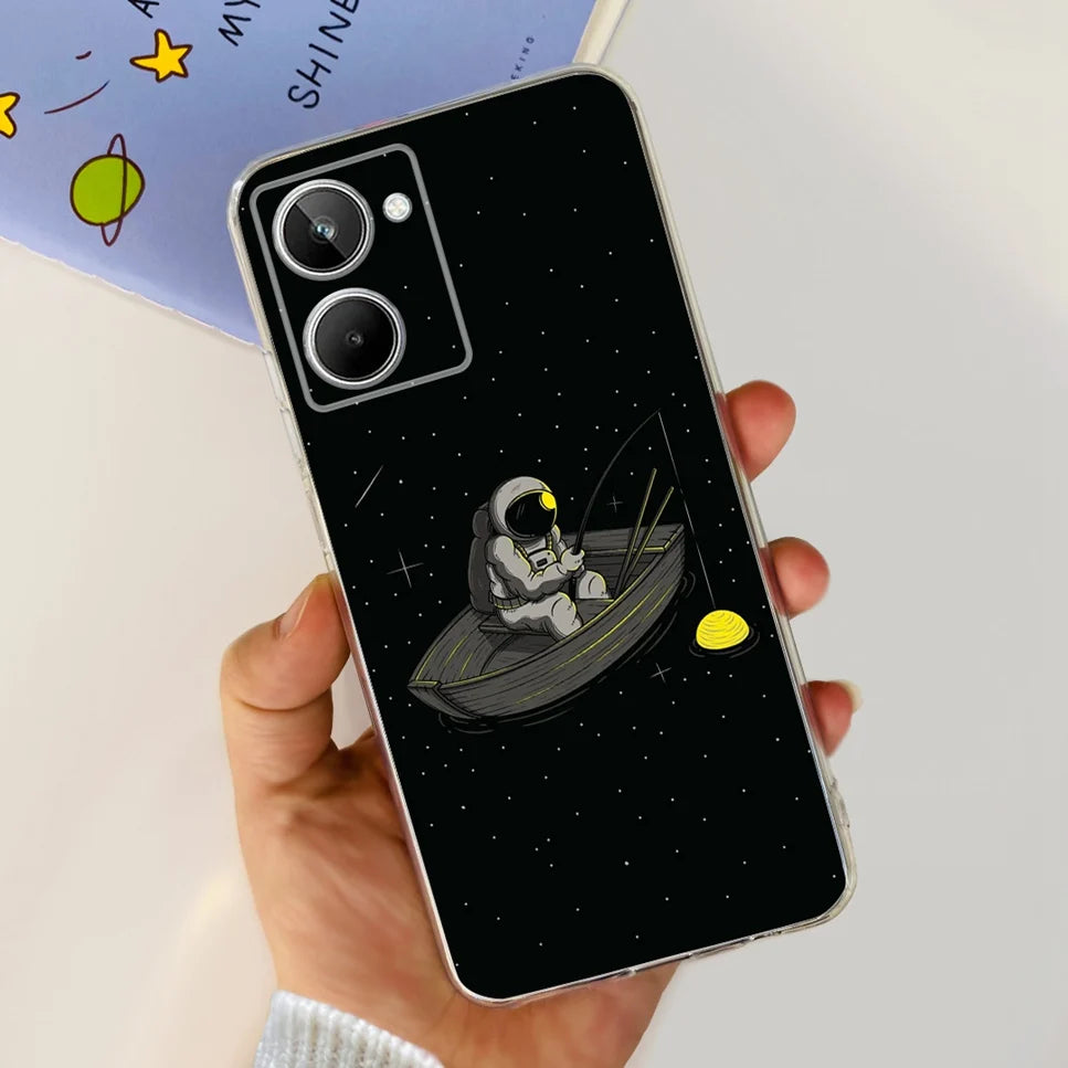 For Realme 10 4G RMX3630 Soft Silicone TPU Shockproof Phone Case For Realme 10 Cute Cartoon Pattern Bumper Protective Back Cover