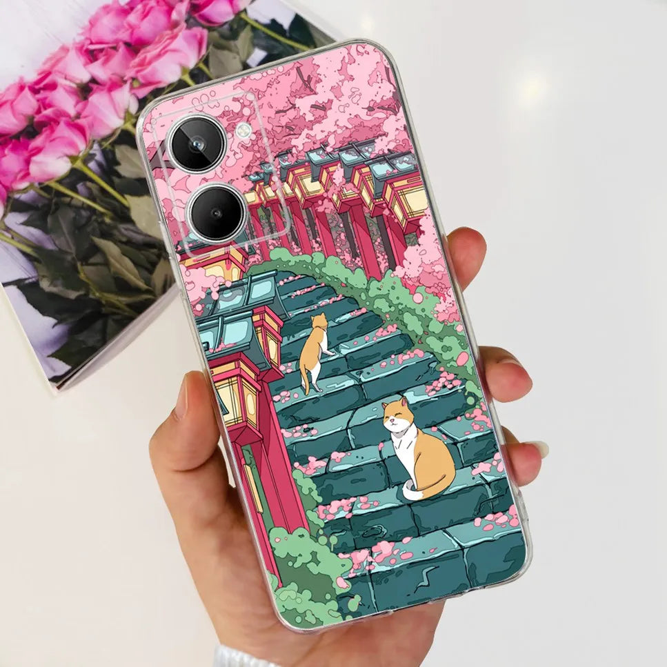 For Realme 10 4G RMX3630 Soft Silicone TPU Shockproof Phone Case For Realme 10 Cute Cartoon Pattern Bumper Protective Back Cover
