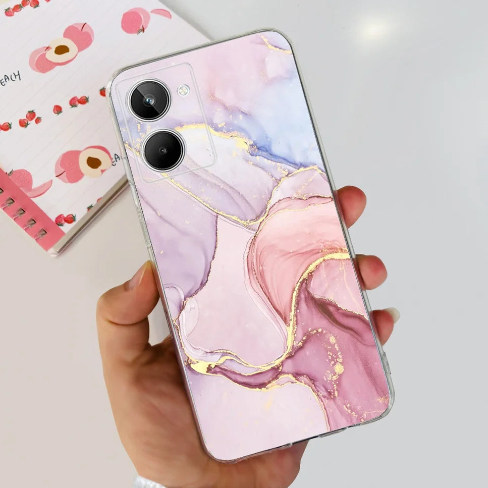 For Realme 10 4G RMX3630 Soft Silicone TPU Shockproof Phone Case For Realme 10 Cute Cartoon Pattern Bumper Protective Back Cover