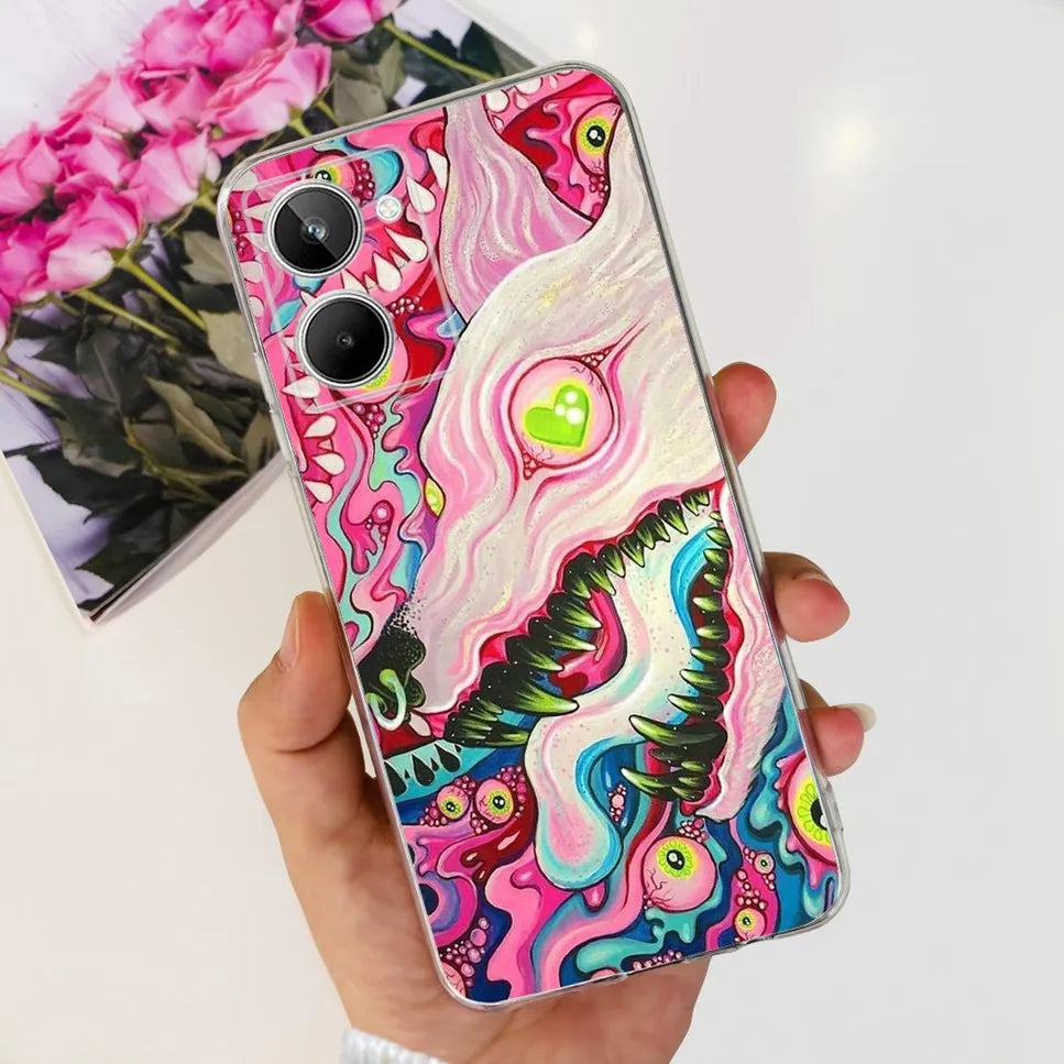 For Realme 10 4G RMX3630 Soft Silicone TPU Shockproof Phone Case For Realme 10 Cute Cartoon Pattern Bumper Protective Back Cover