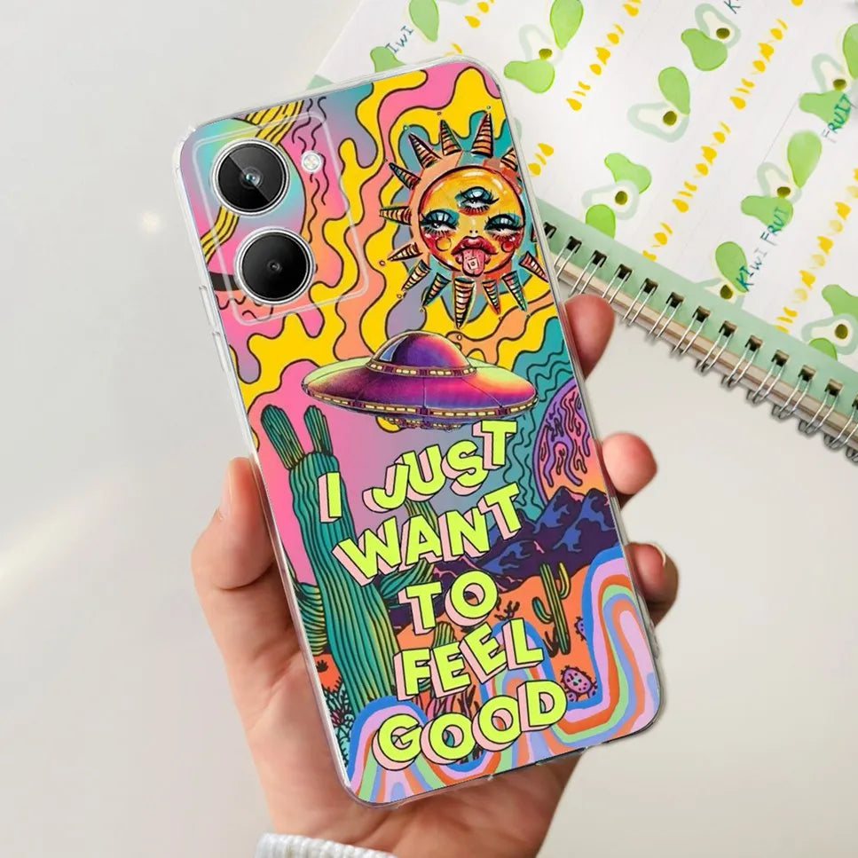 For Realme 10 4G RMX3630 Soft Silicone TPU Shockproof Phone Case For Realme 10 Cute Cartoon Pattern Bumper Protective Back Cover