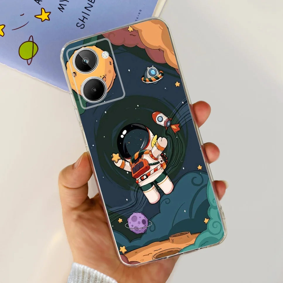 For Realme 10 4G RMX3630 Soft Silicone TPU Shockproof Phone Case For Realme 10 Cute Cartoon Pattern Bumper Protective Back Cover