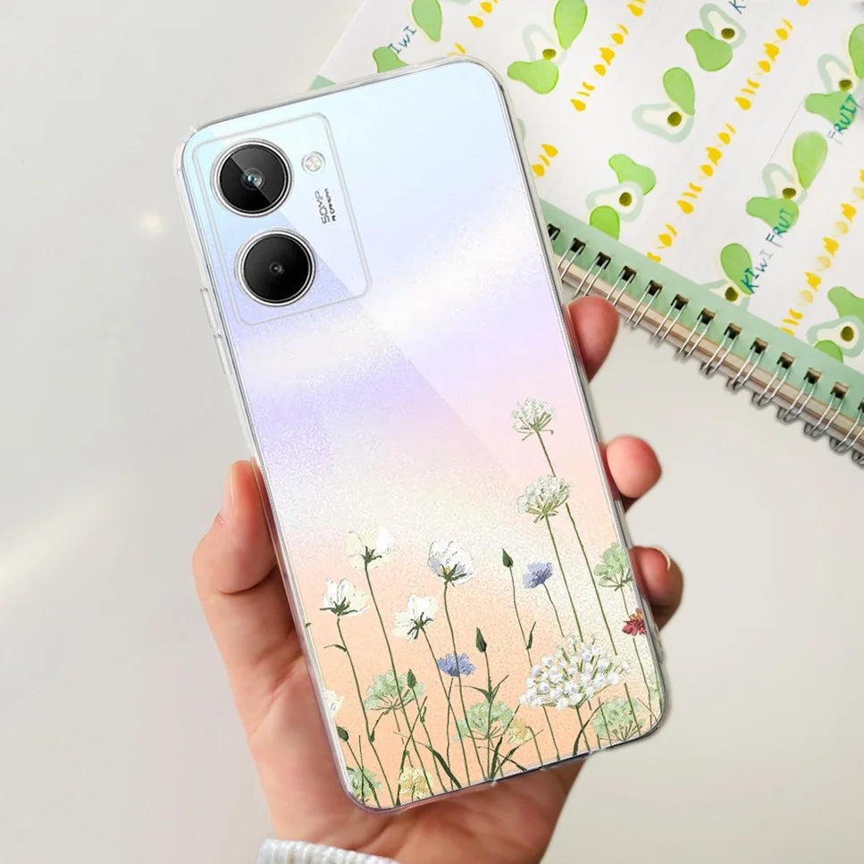 For Realme 10 4G RMX3630 Soft Silicone TPU Shockproof Phone Case For Realme 10 Cute Cartoon Pattern Bumper Protective Back Cover