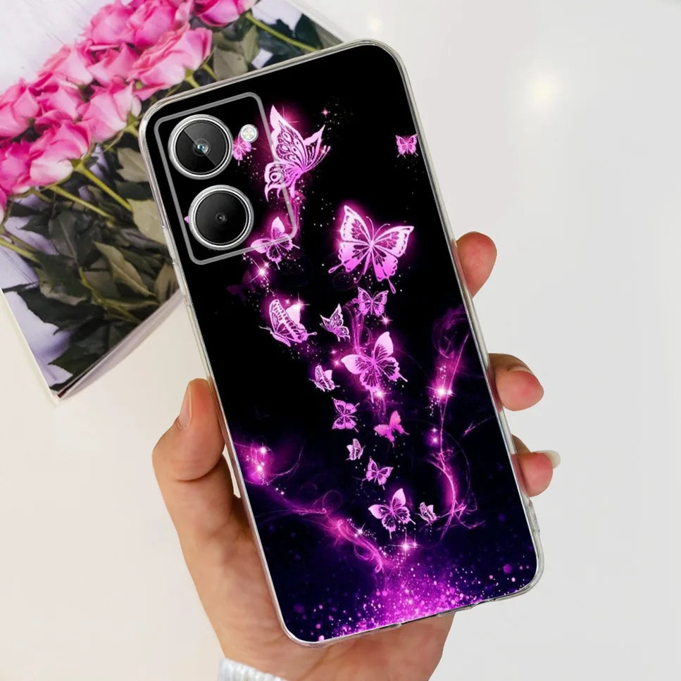 For Realme 10 4G RMX3630 Soft Silicone TPU Shockproof Phone Case For Realme 10 Cute Cartoon Pattern Bumper Protective Back Cover
