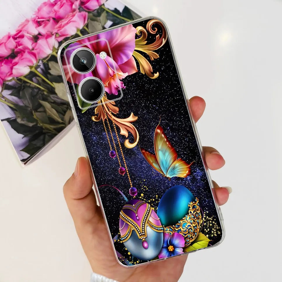 For Realme 10 4G RMX3630 Soft Silicone TPU Shockproof Phone Case For Realme 10 Cute Cartoon Pattern Bumper Protective Back Cover