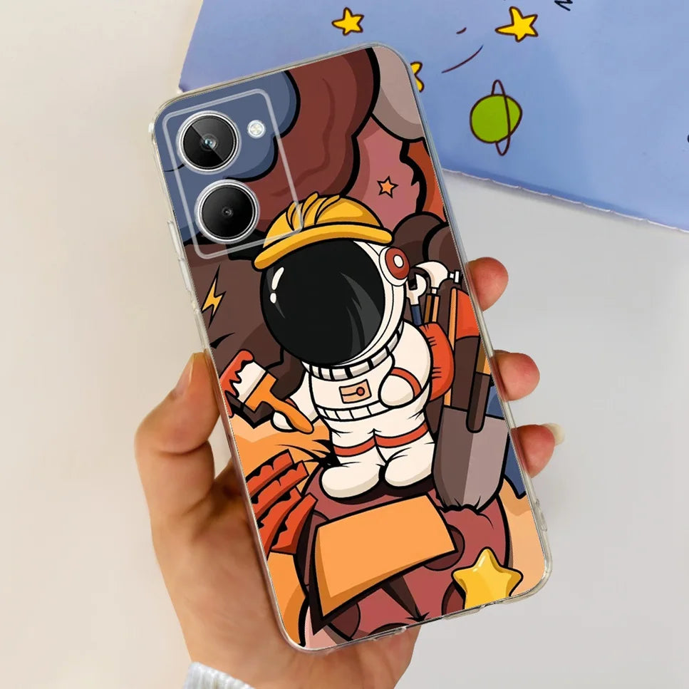 For Realme 10 4G RMX3630 Soft Silicone TPU Shockproof Phone Case For Realme 10 Cute Cartoon Pattern Bumper Protective Back Cover