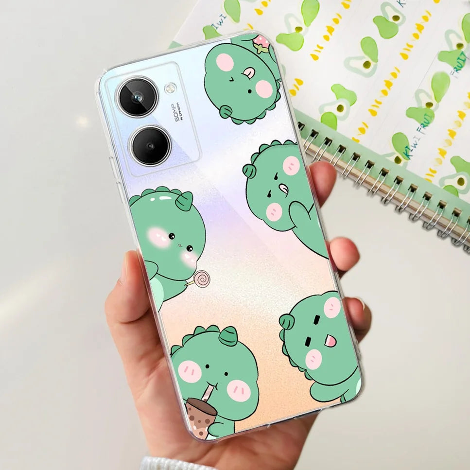 For Realme 10 4G RMX3630 Soft Silicone TPU Shockproof Phone Case For Realme 10 Cute Cartoon Pattern Bumper Protective Back Cover
