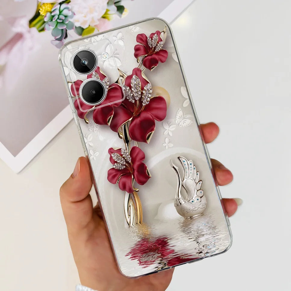 For Realme 10 4G RMX3630 Soft Silicone TPU Shockproof Phone Case For Realme 10 Cute Cartoon Pattern Bumper Protective Back Cover