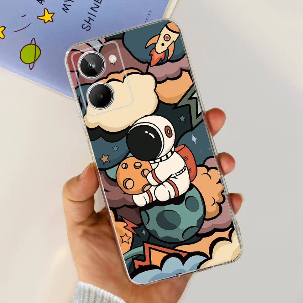 For Realme 10 4G RMX3630 Soft Silicone TPU Shockproof Phone Case For Realme 10 Cute Cartoon Pattern Bumper Protective Back Cover