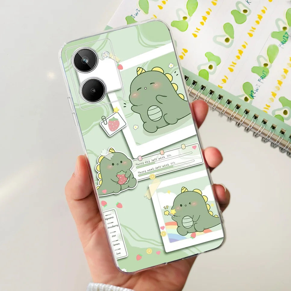 For Realme 10 4G RMX3630 Soft Silicone TPU Shockproof Phone Case For Realme 10 Cute Cartoon Pattern Bumper Protective Back Cover