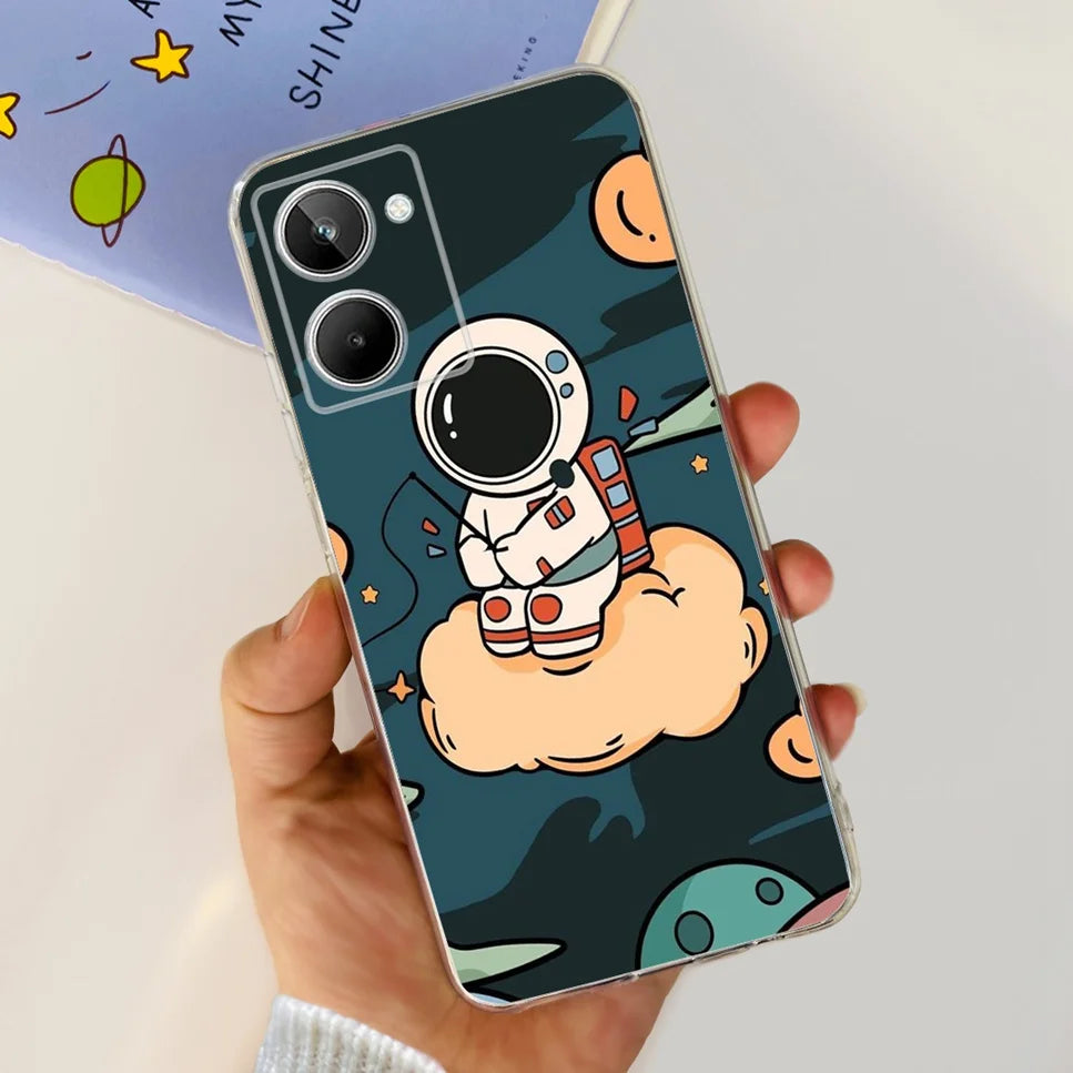 For Realme 10 4G RMX3630 Soft Silicone TPU Shockproof Phone Case For Realme 10 Cute Cartoon Pattern Bumper Protective Back Cover