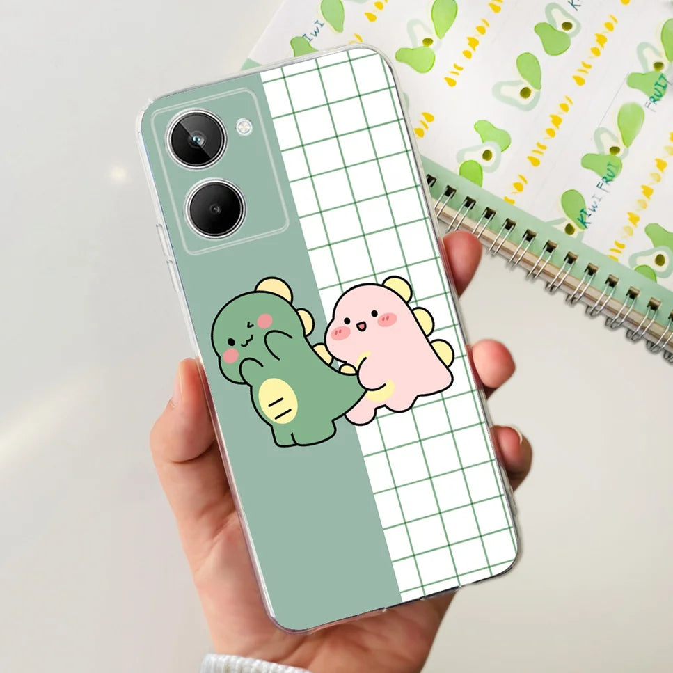 For Realme 10 4G RMX3630 Soft Silicone TPU Shockproof Phone Case For Realme 10 Cute Cartoon Pattern Bumper Protective Back Cover