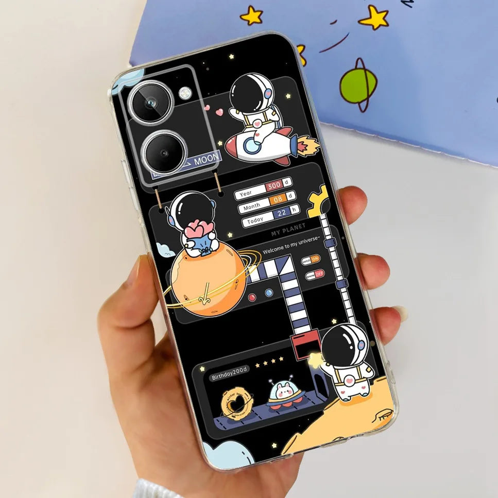 For Realme 10 4G RMX3630 Soft Silicone TPU Shockproof Phone Case For Realme 10 Cute Cartoon Pattern Bumper Protective Back Cover