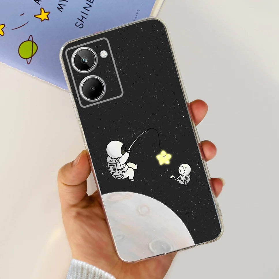 For Realme 10 4G RMX3630 Soft Silicone TPU Shockproof Phone Case For Realme 10 Cute Cartoon Pattern Bumper Protective Back Cover