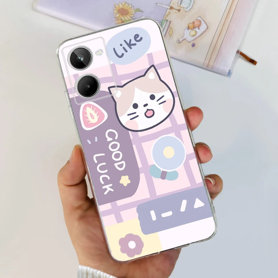 For Realme 10 4G RMX3630 Soft Silicone TPU Shockproof Phone Case For Realme 10 Cute Cartoon Pattern Bumper Protective Back Cover