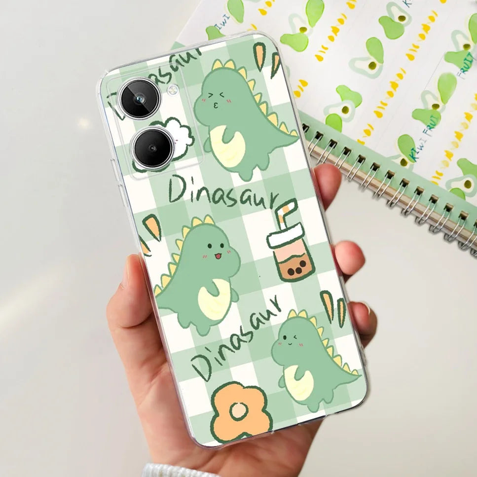 For Realme 10 4G RMX3630 Soft Silicone TPU Shockproof Phone Case For Realme 10 Cute Cartoon Pattern Bumper Protective Back Cover