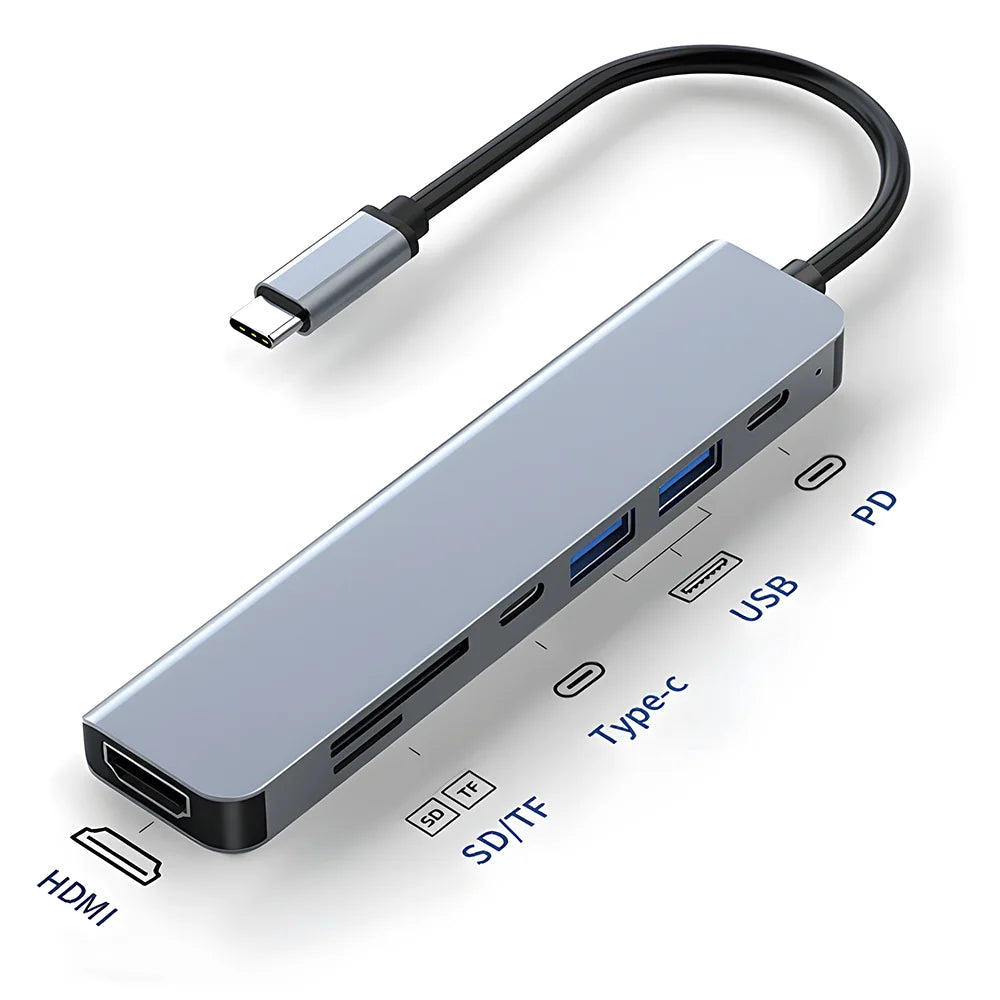 8 In 2 USB Hub USB C Docking Station Type-C Adapter To 4K60Hz HDMI USB 3.0 5Gbps RJ45 1000Mbps Splitter With SD/TF For Laptop