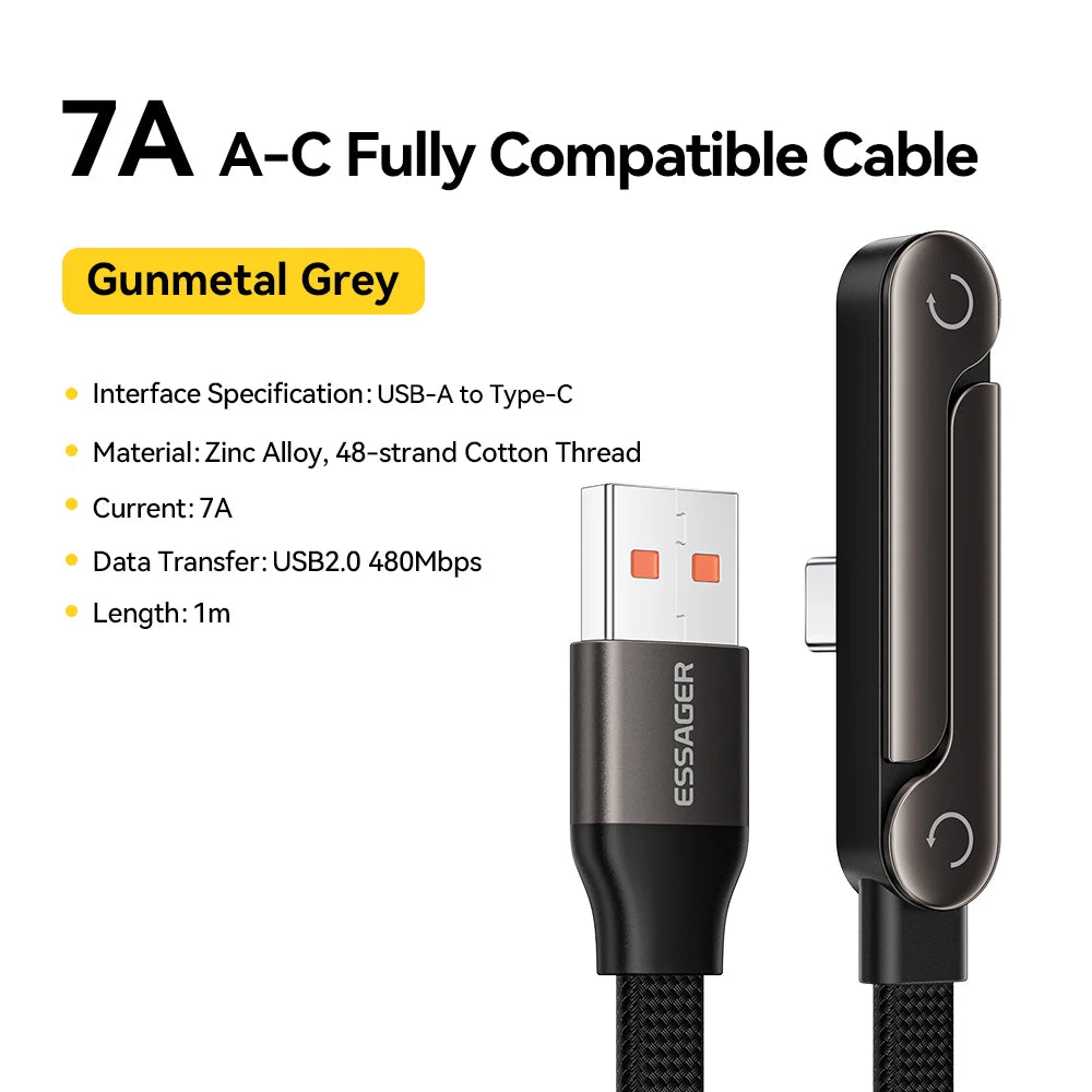 Essager 100W Elbowed USB Type-C Cable 100W For iPhone 17 16Pro Max Type C Cable for Macbook pro Fast Charge Wire for Huawei ipad