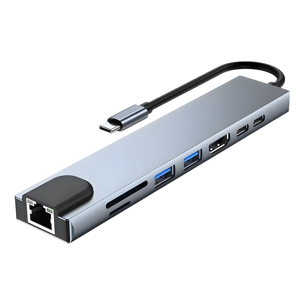 8 In 2 USB Hub USB C Docking Station Type-C Adapter To 4K60Hz HDMI USB 3.0 5Gbps RJ45 1000Mbps Splitter With SD/TF For Laptop