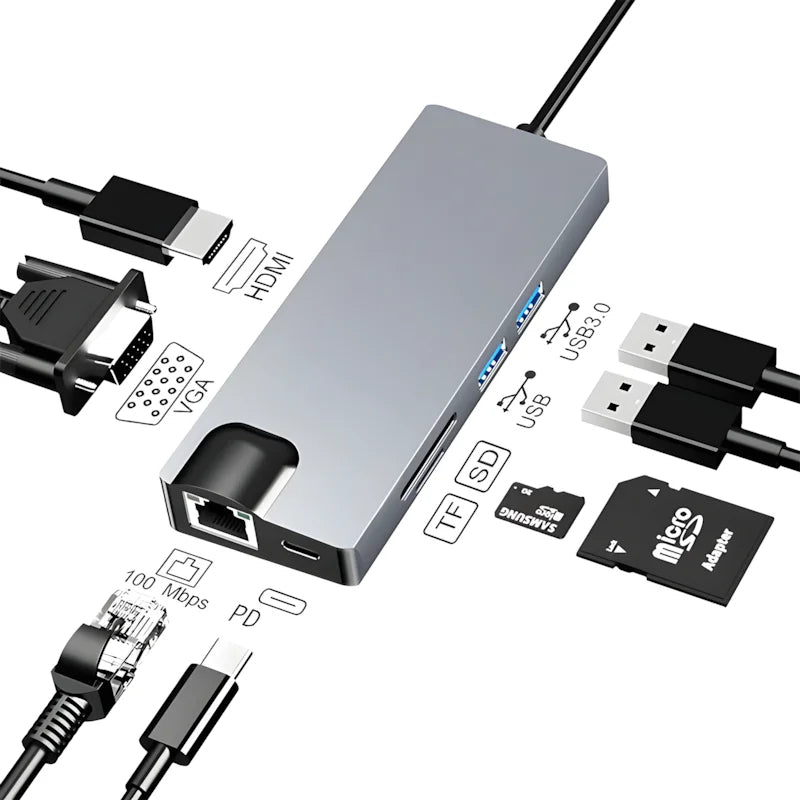 8 In 2 USB Hub USB C Docking Station Type-C Adapter To 4K60Hz HDMI USB 3.0 5Gbps RJ45 1000Mbps Splitter With SD/TF For Laptop