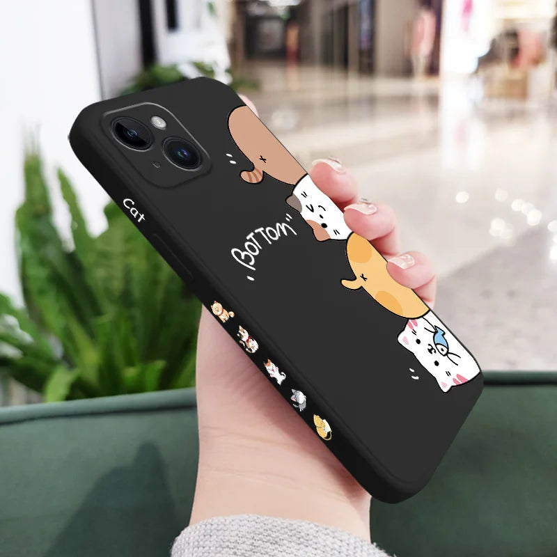 Cat Litter Phone Case For iPhone 17 17 Air 16 16e 15 14 13 12 11 Plus Pro Max Mini X XR XS Plus Liquid Silicone Cover