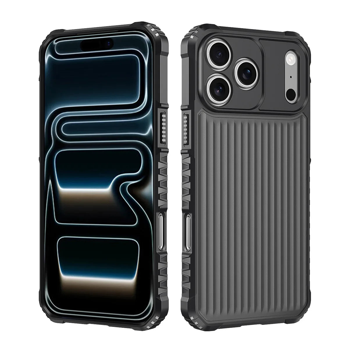 Luxury 2026 Airbag Striped For iPhone 17 16 15 14 Plus 13 12 11 Pro Max Soft Edged Black Men's Shock Resistant Protective Case