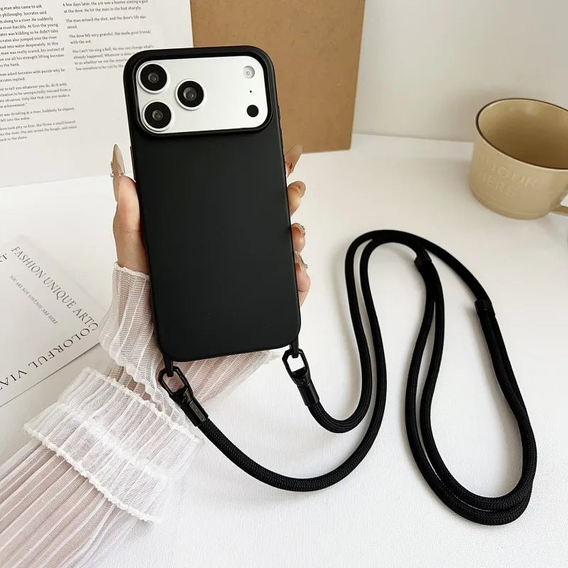 Official Lanyard Case For iPhone 17 Pro Max 14 12 11 13 15 16 Plus 17 Air Shockproof Candy Crossbody Neck Cord Strap Soft Cover