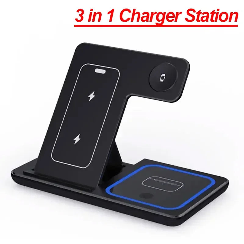 Foldable 3 in 1 30W Wireless Charging Station for iPhone 17 16 15 14 13 12 Pro Max iWatch 11 Airpods Pro Fast Charger Stand Dock