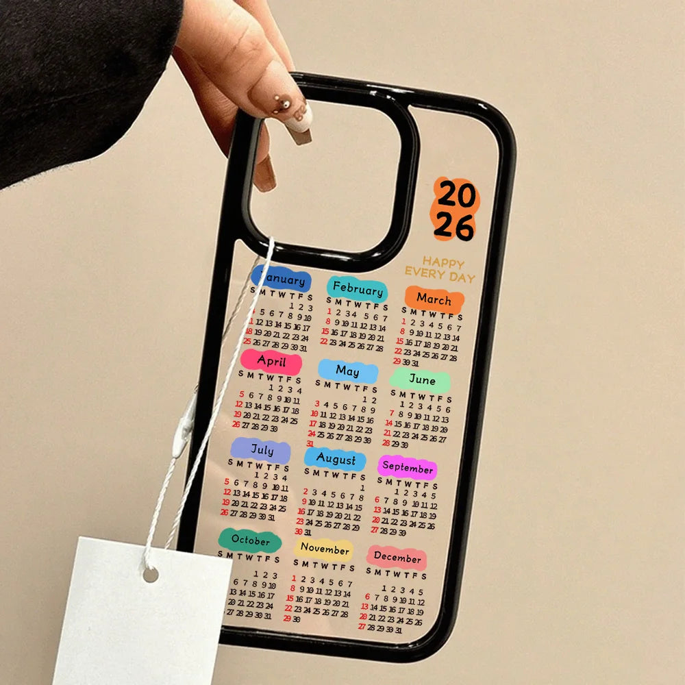 Luxury 2026 Calendar Transparent Soft Acrylic Phone Case For iPhone 17 16 Pro Max 11 13 15 14 12 Air Shockproof Bumper Cover