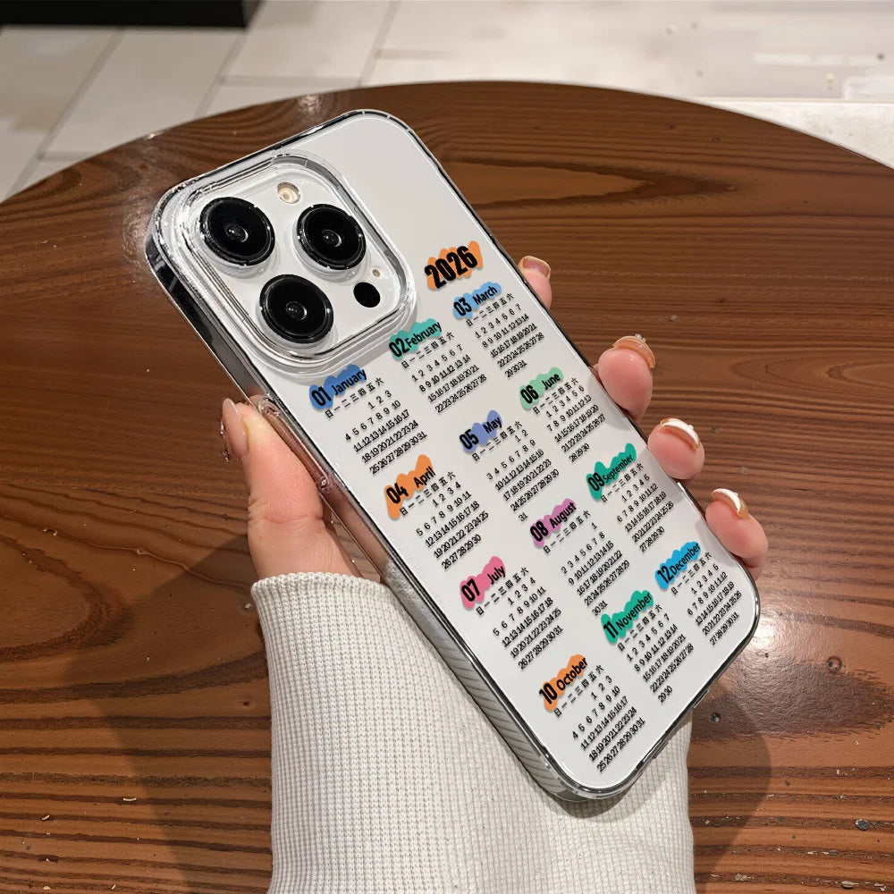 Luxury 2026 Calendar Transparent Soft Acrylic Phone Case For iPhone 17 16 Pro Max 11 13 15 14 12 Air Shockproof Bumper Cover
