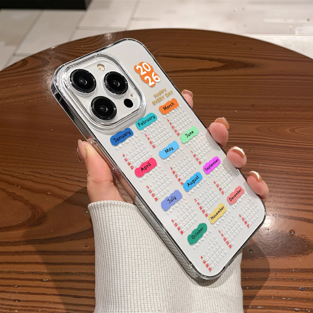 Luxury 2026 Calendar Transparent Soft Acrylic Phone Case For iPhone 17 16 Pro Max 11 13 15 14 12 Air Shockproof Bumper Cover