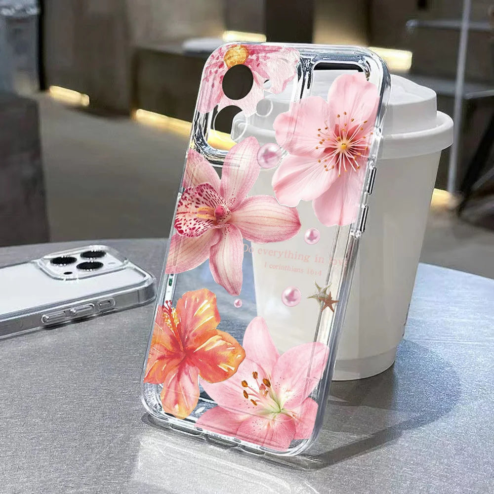 Purple Flower Phone Case For iPhone 16 Pro Case iPhone 14 11 13 12 15 Pro Max 16e XR 7 8 Plus SE 2 3 Shockproof Soft Clear Cover