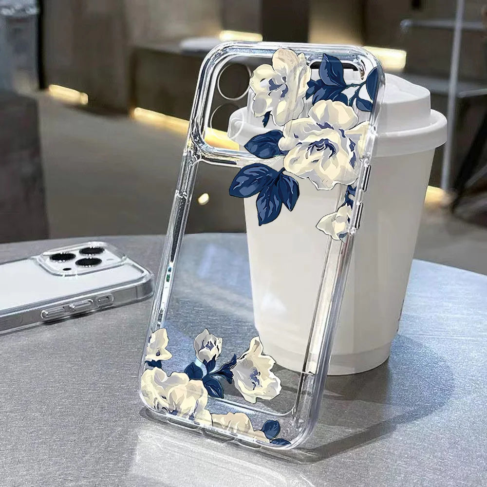 Purple Flower Phone Case For iPhone 16 Pro Case iPhone 14 11 13 12 15 Pro Max 16e XR 7 8 Plus SE 2 3 Shockproof Soft Clear Cover