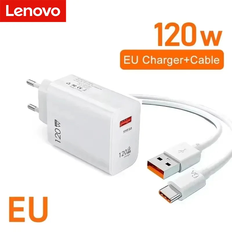 Lenovo 120W Ultra Fast Charging Phone Charger Quick USB to Type-C High-performance Adapter For iPhone Samsung Huawei