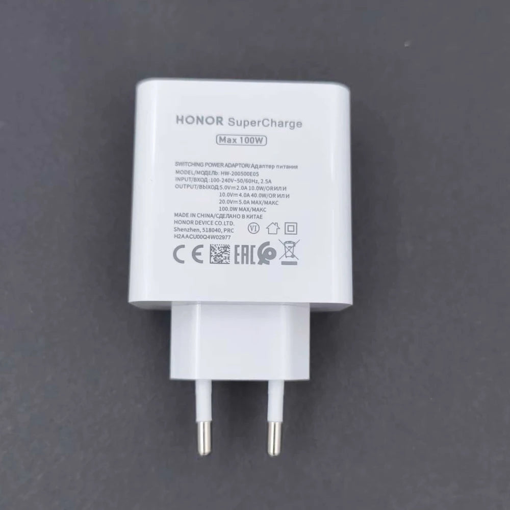 100W Honor Fast Charger EU SuperCharge Power Wall Adapter 1M 6A Type C Cable For honor 300 200 100 90 80 Pro Magic V2 V3 V5 Pro
